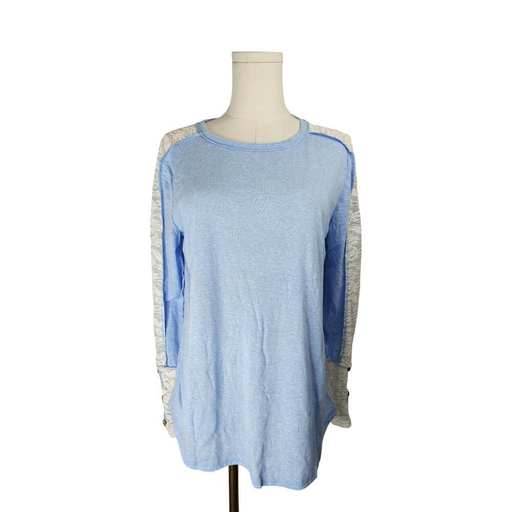 BiB! Women's Size S Blue Long Sleeve Lace Trim Top NWOT